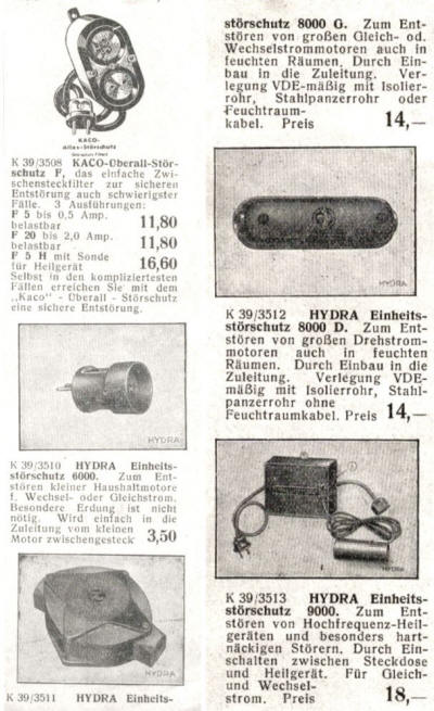 Radioteile Katalog für Entstörmaßnahmen 1939