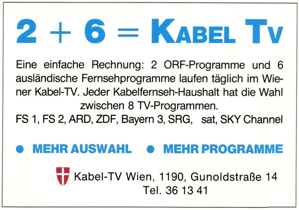 Kabel TV Programme in Wien 1984