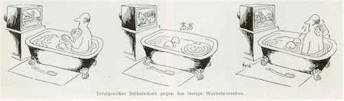 Zwar aus einem Nordmende Deutschland Prospekt 1955/56 aber eigentlich den US TV Alltag karikaturierend: Abtauchen wenn mitten im Western wieder einmal "Advertising Space" angesagt ist...