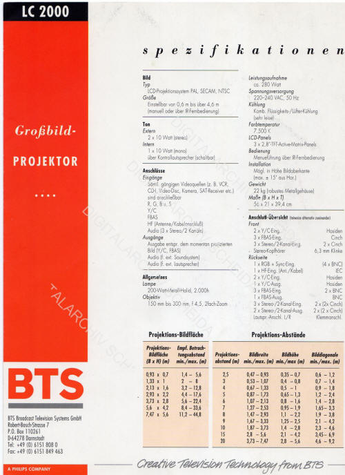 Der BTS Philips LC2000 Grossbild Videoprojektor 