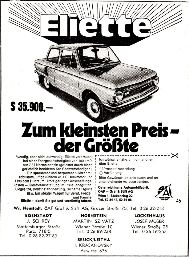 Werbung �AF Eliette 1974 im Burgenland