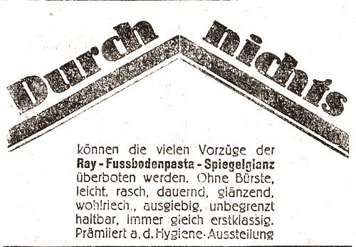 Ray Fussbodenpasta Hygiene-Ausstellung bestätigt das >Neues Wiener Journal< vom 25. September 1925
