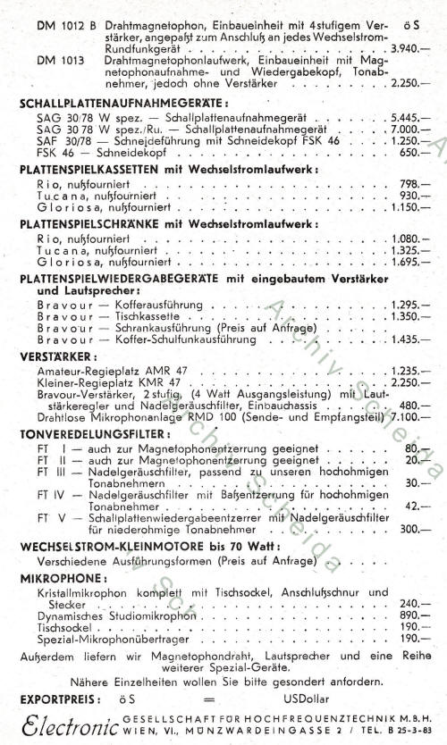 Electronic Preisliste 1951 