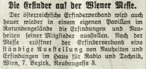 Erfinderausstellung Wien 1930