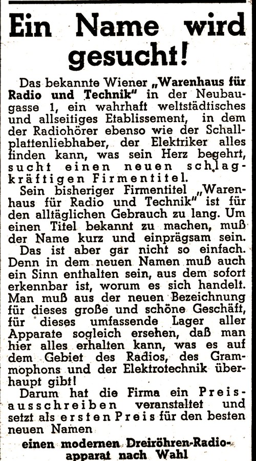 Warenhaus fr Radio und Technik