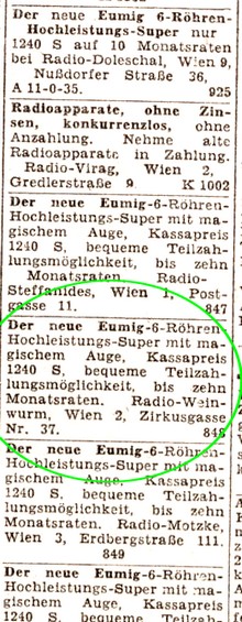 Radio Weinwurm Werbung 1952