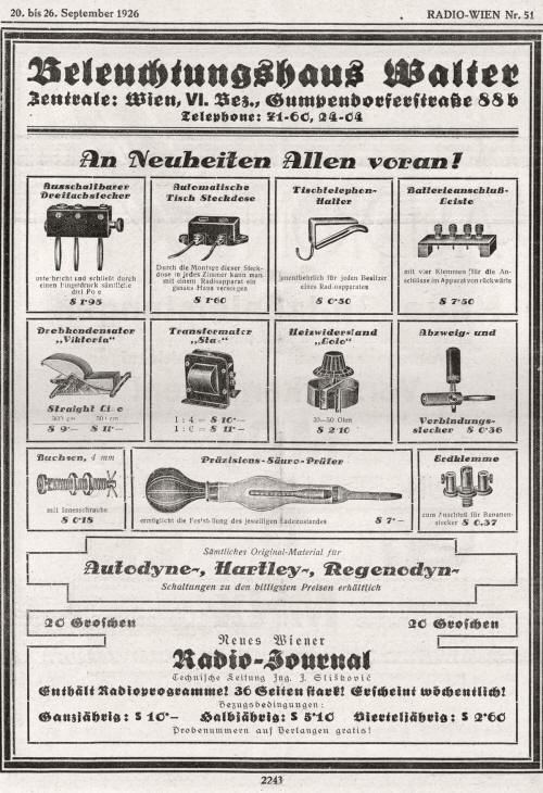 Werbeschaltung WALTER 1926 