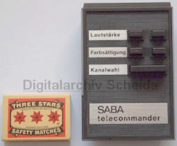 Diskret aufgebaute SABA telecommander Ultraschallfernbedienung für ausgesuchte PAL Farbfernsehgeräte der Saison 1969