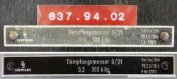 Siemens Dmpfungsmesser 0/21, 0.3 ... 300 kHz, Rel.mst.39b, VII E2/29b