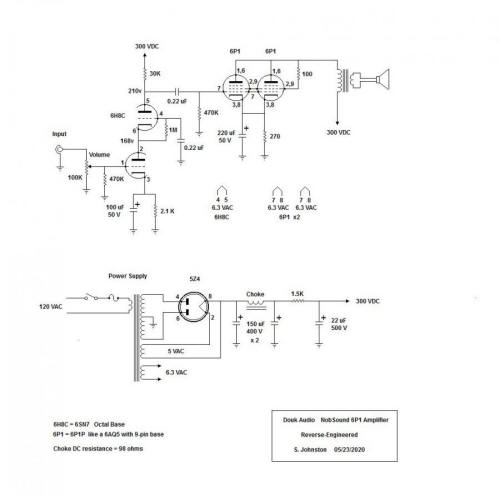 Schaltung des Nobsound 6P1,  S.Johnston 2020