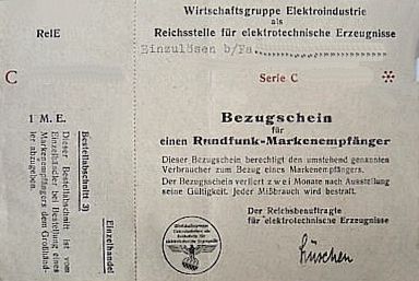 Bezugschein fr einen Rundfunk Marken-Empfnger