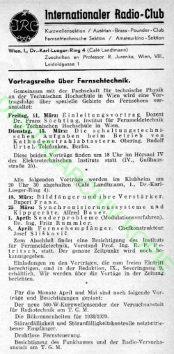 Radio-Amateur, Monatszeitschrift fr Radio, Tonfilm und Fernsehen. Jahrgang XV, Mrz 1938, Folge 3. Wien, 1938, S. 125 ff
