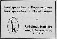 Alois Kaplicky ALKA-Radio 1946_advert